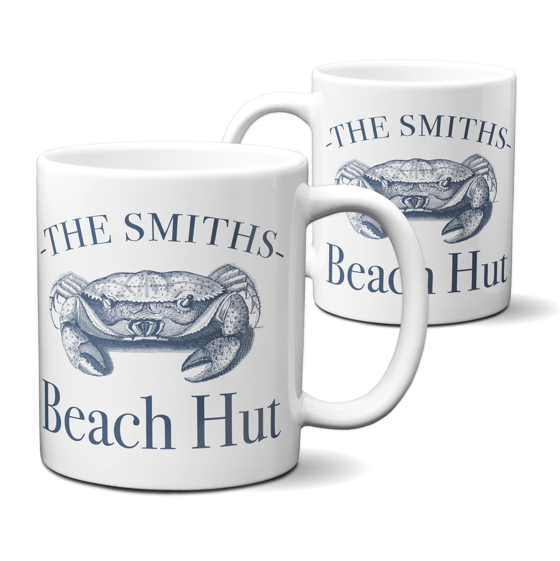 Personalised Beach hut mug gift vintage crab design