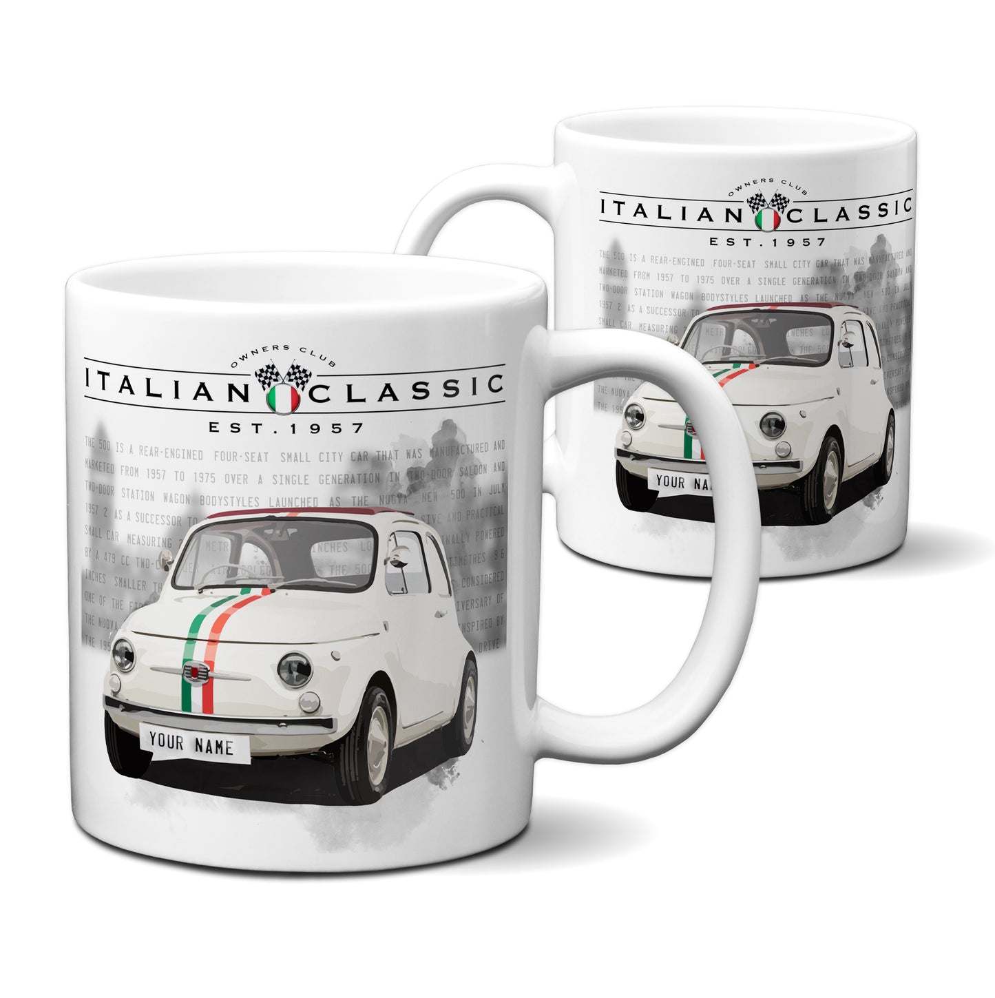 Personalised Fiat 500 Mug Gift Italian Classic Car