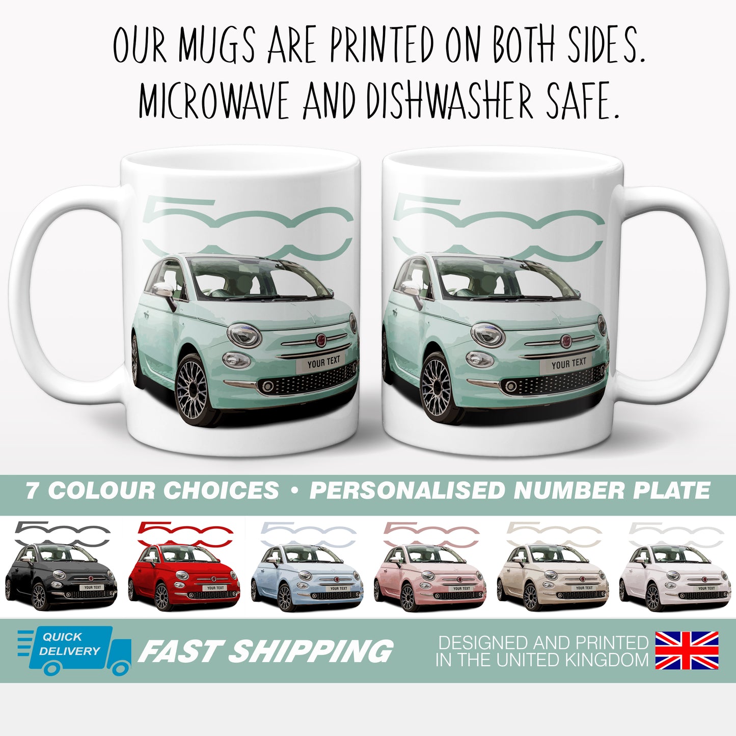 Personalised Fiat 500 Mug Gift - 7 Colour Options