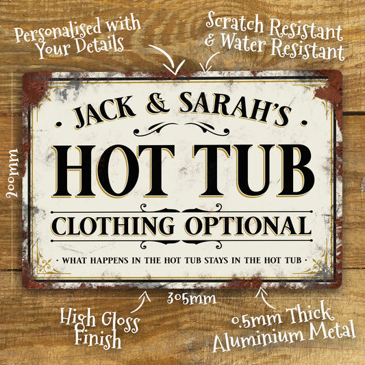 Personalised Hot Tub Metal Door Wall Sign Vintage