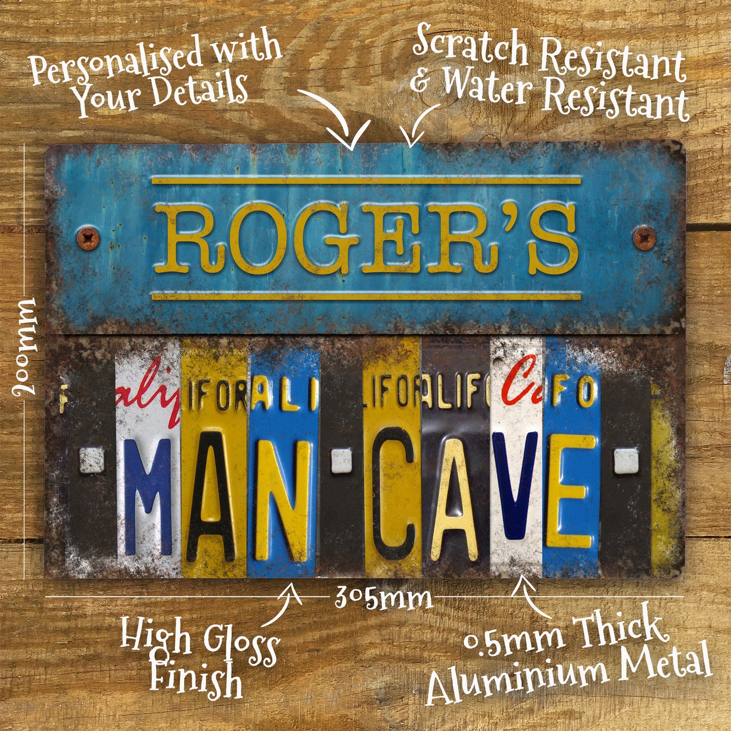 Personalised Man Cave Sign - Metal Number plate 200mm x 305mm