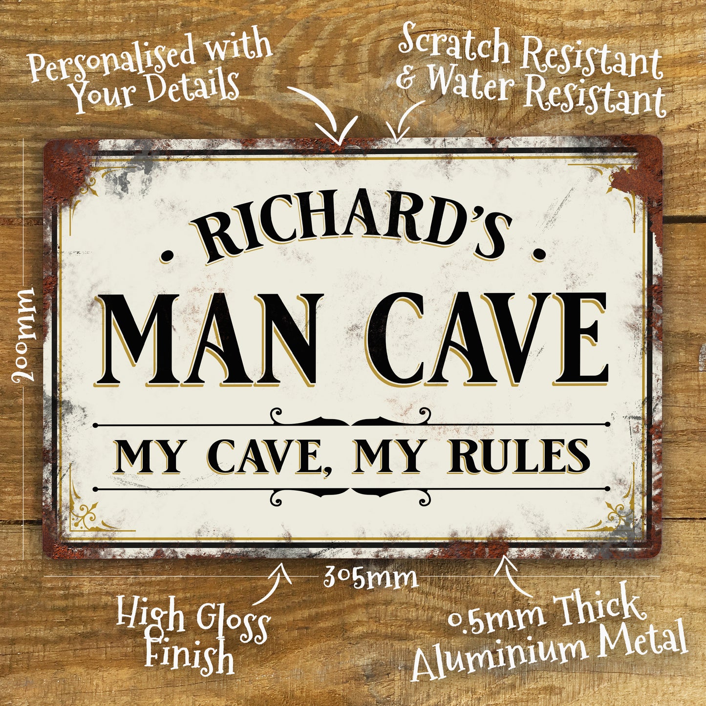 Personalised Man Cave Metal Door Wall Sign Vintage 200x305mm