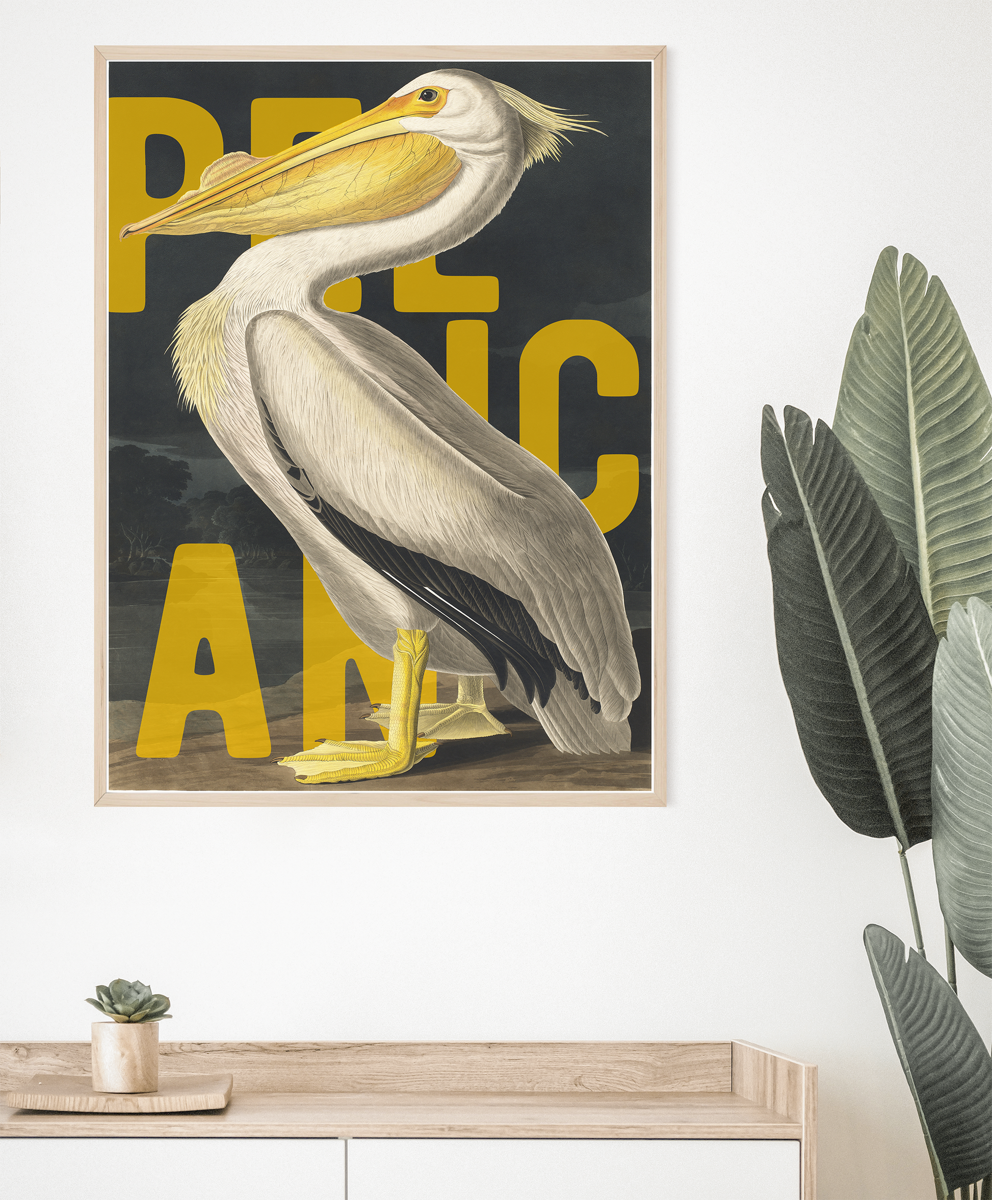 Exotic Bird Wall Art Poster Blue Heron pine frame