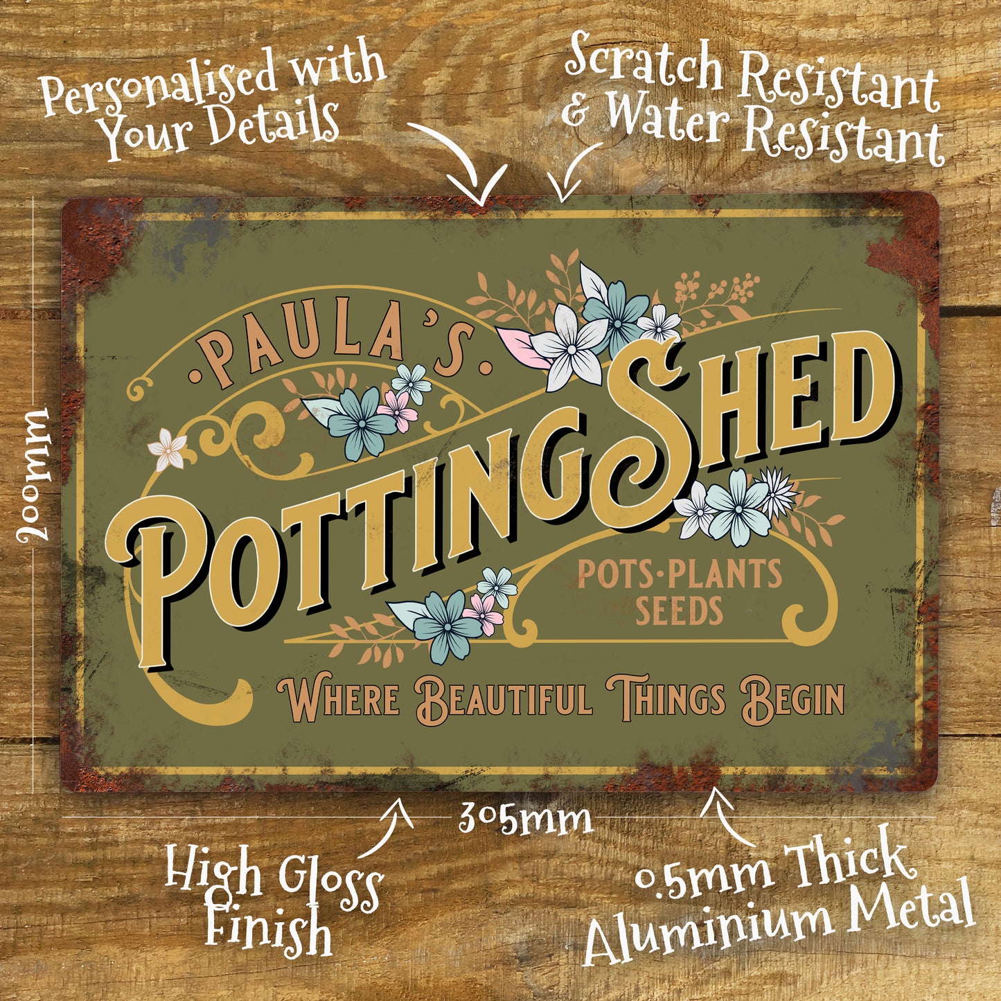 Personalised Potting Shed Metal Door Wall Sign Vintage 200x305mm