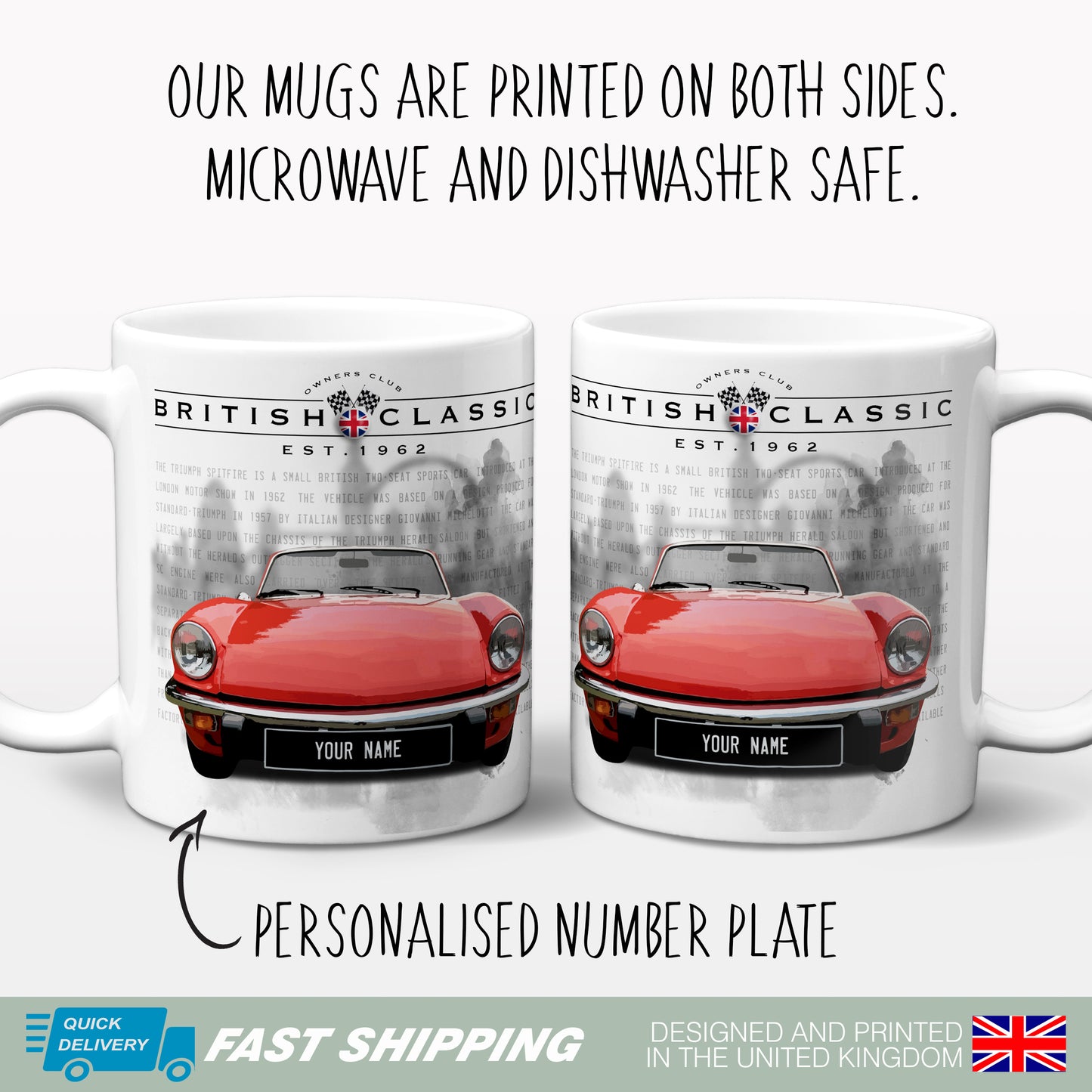 Personalised Triumph Spitfire Mug Gift British Classic Car