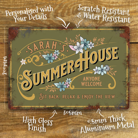 Personalised Garden Summer House Outdoor Door Wall Sign Vintage 200x305mm