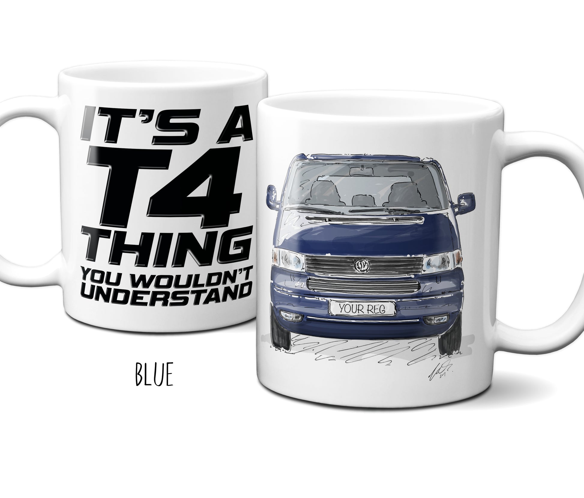 personalised transporter campervan T4 Mug Gift blue