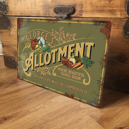 Personalised Allotment Metal Sign - Vintage Retro Style
