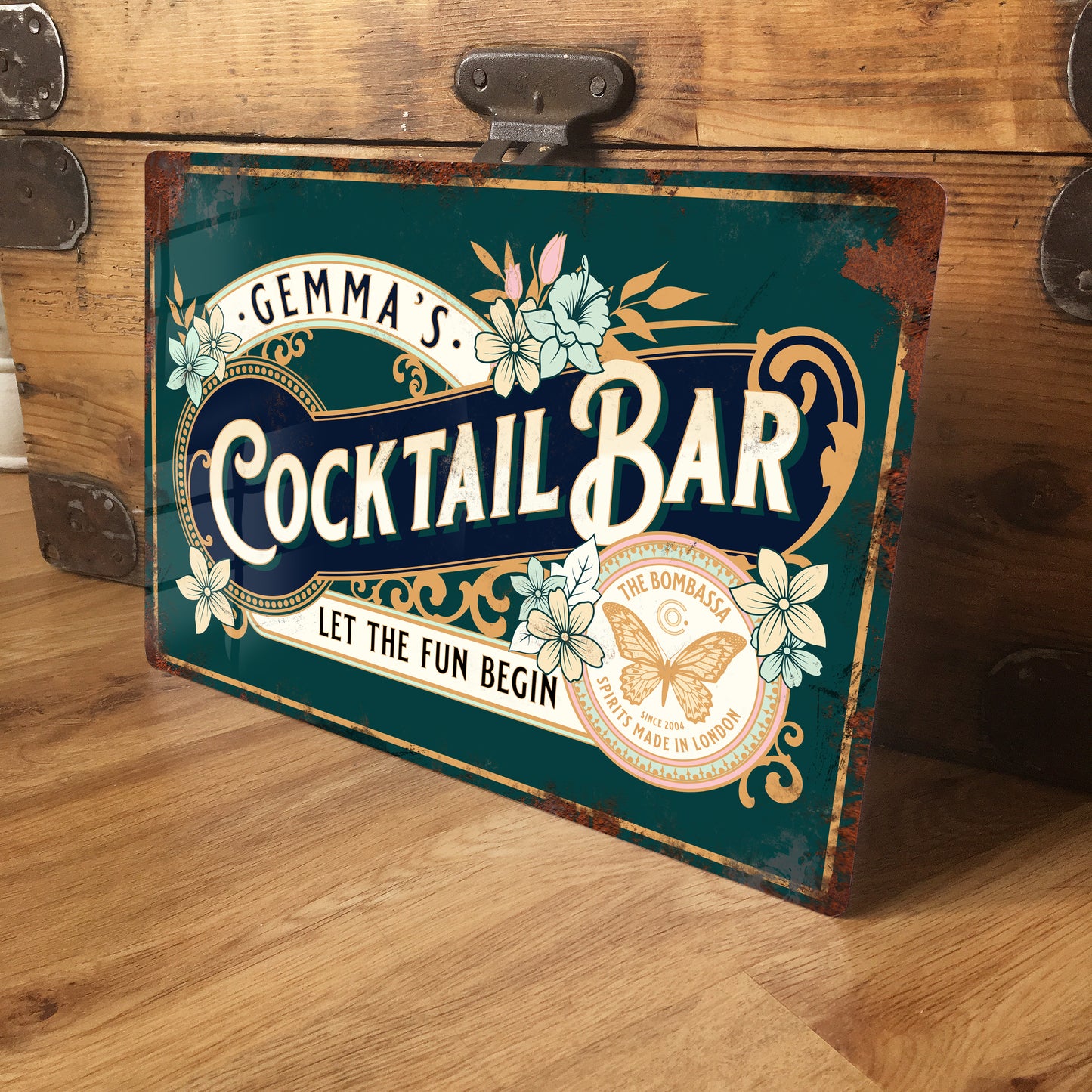 Personalised Cocktail Bar Sign - Metal Vintage Retro Metal Sign