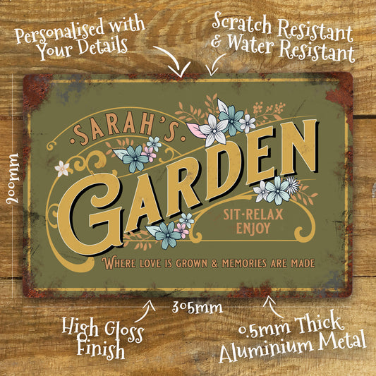 Personalised Garden Metal Outdoor Door Wall Sign Vintage 200x305mm