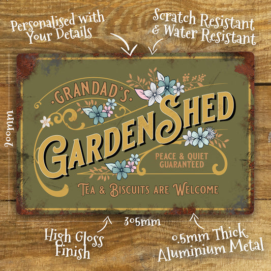 Personalised Garden Shed Metal Door Wall Sign Vintage 200x305mm