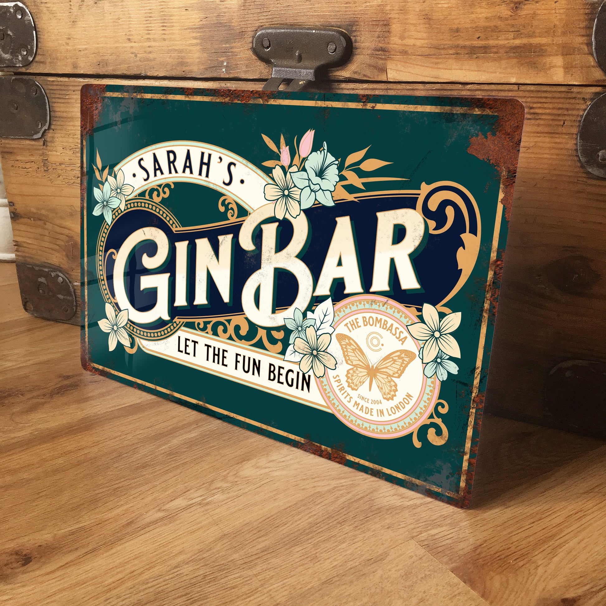 Personalised Gift Vintage Retro Gin Bar Metal Sign