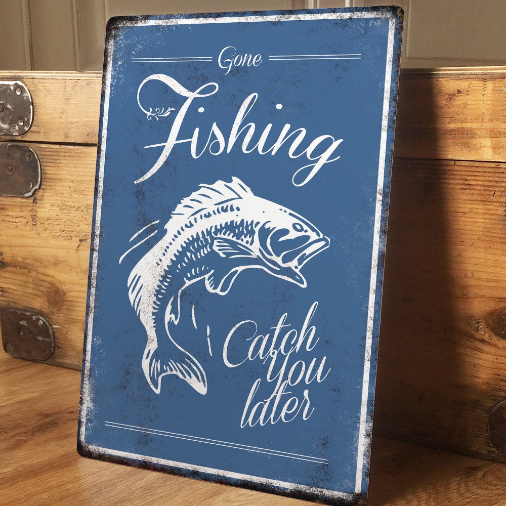 Gone Fishing Vintage Retro Metal Sign - Fisherman Gift