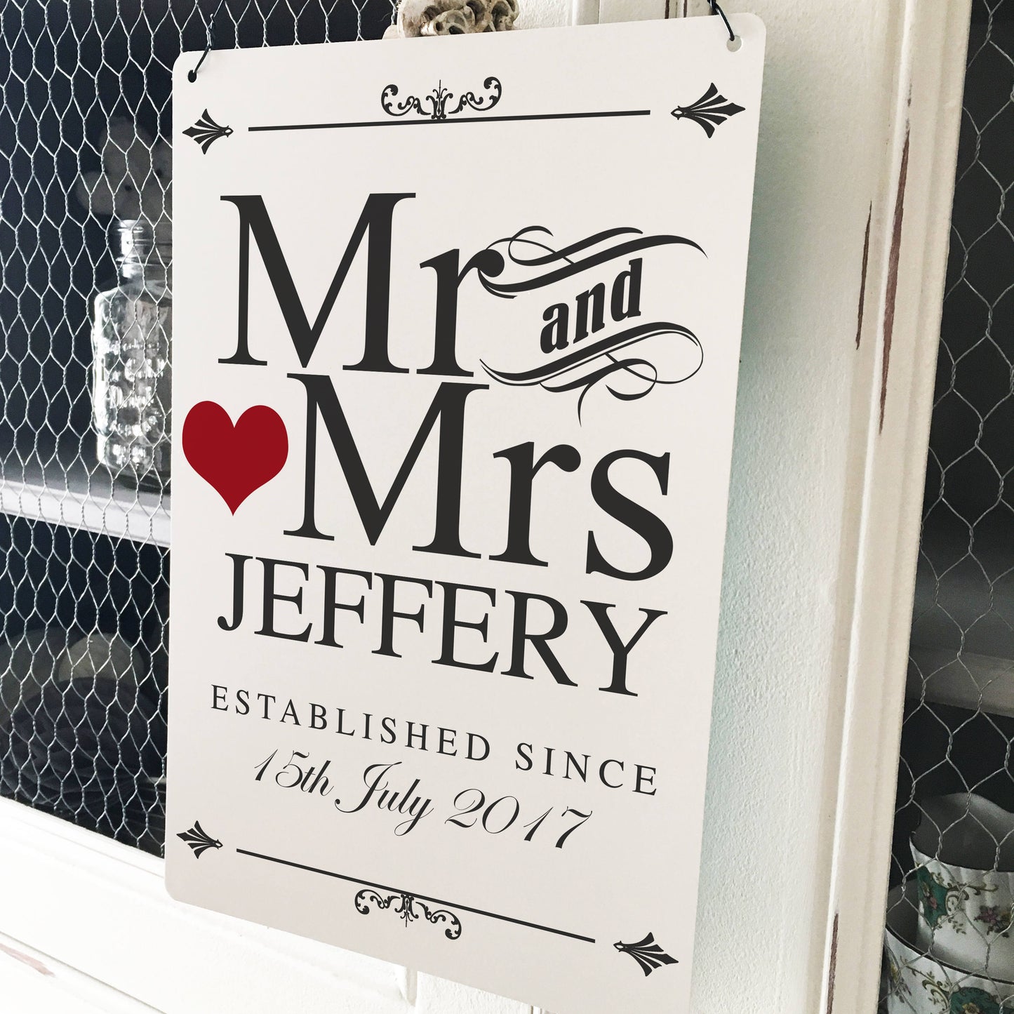 Personalised Wedding Metal Sign - Mr and Mrs Heart