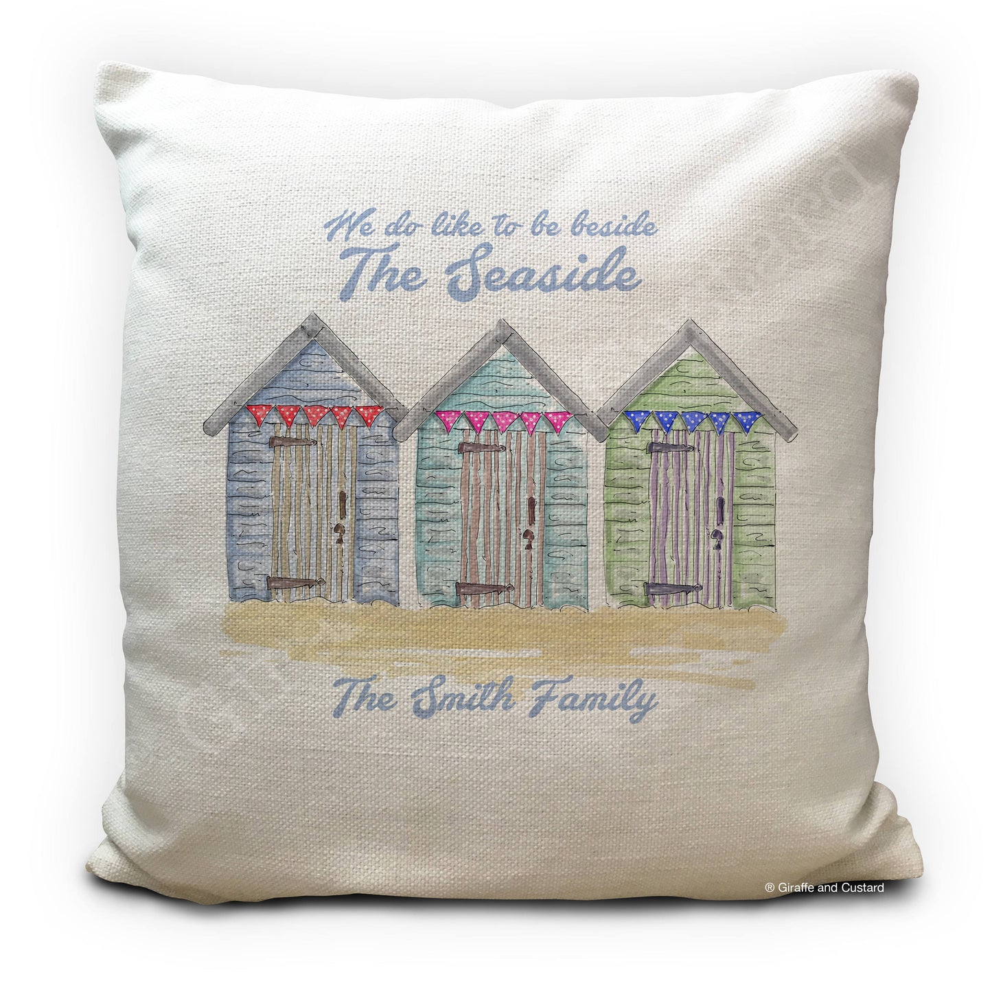 personalised custom seaside beach huts cushion cover