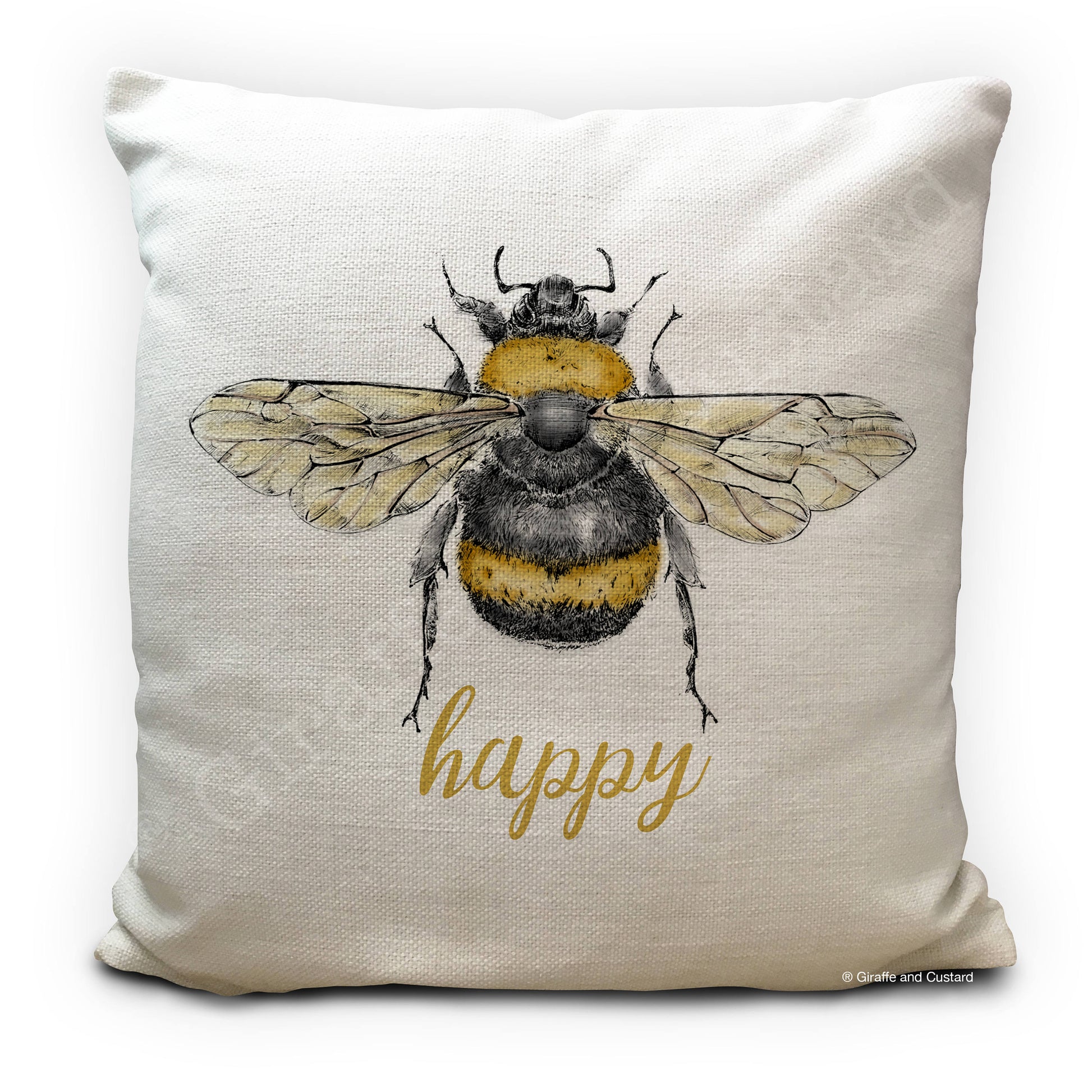 Bee Cushion Cover with be happy positivity quote