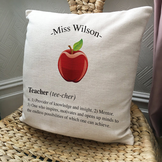 Personalised School Teacher Cushion Cover Red Apple 40cm 16"