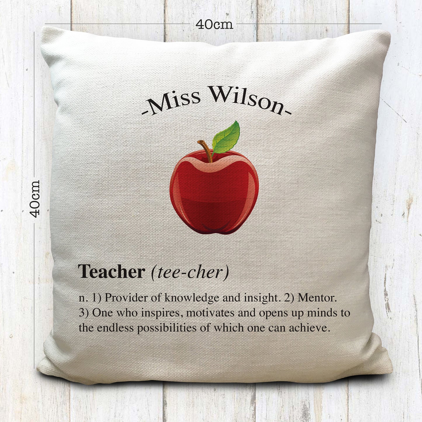 Personalised School Teacher Cushion Cover Red Apple 40cm 16"
