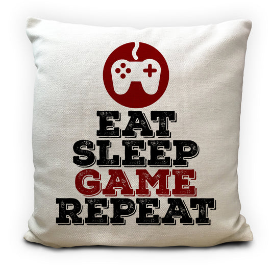 gamers cushion cover with eat sleep game repeat quote