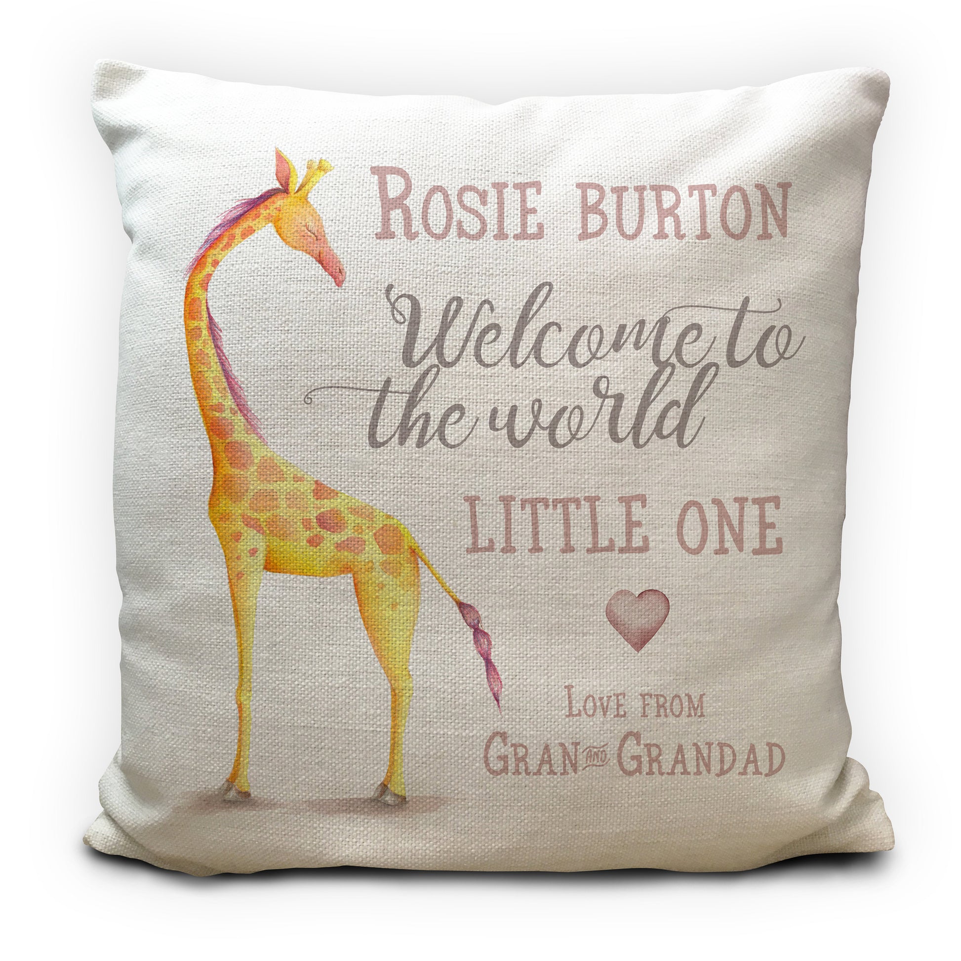 personalised new baby christening cushion cover giraffe design