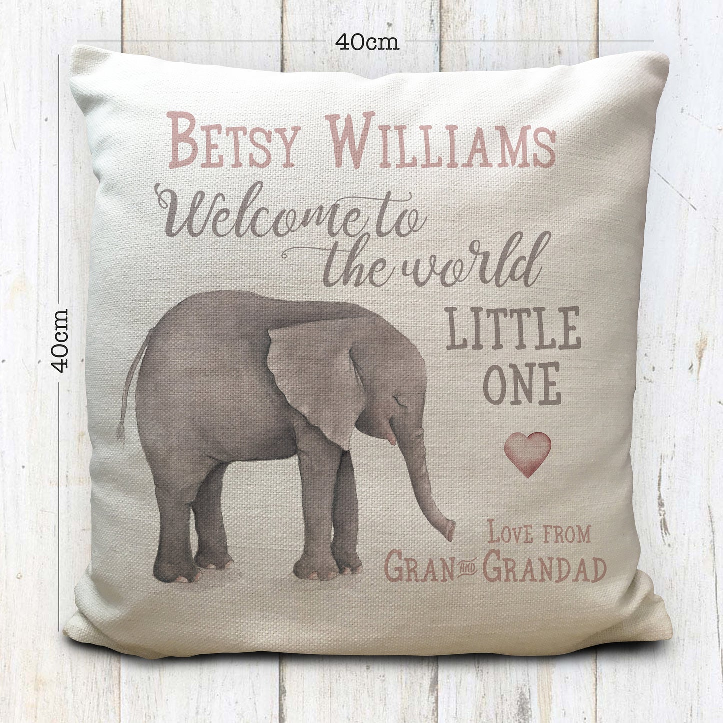 Personalised new baby christening elephant cushion cover measurements