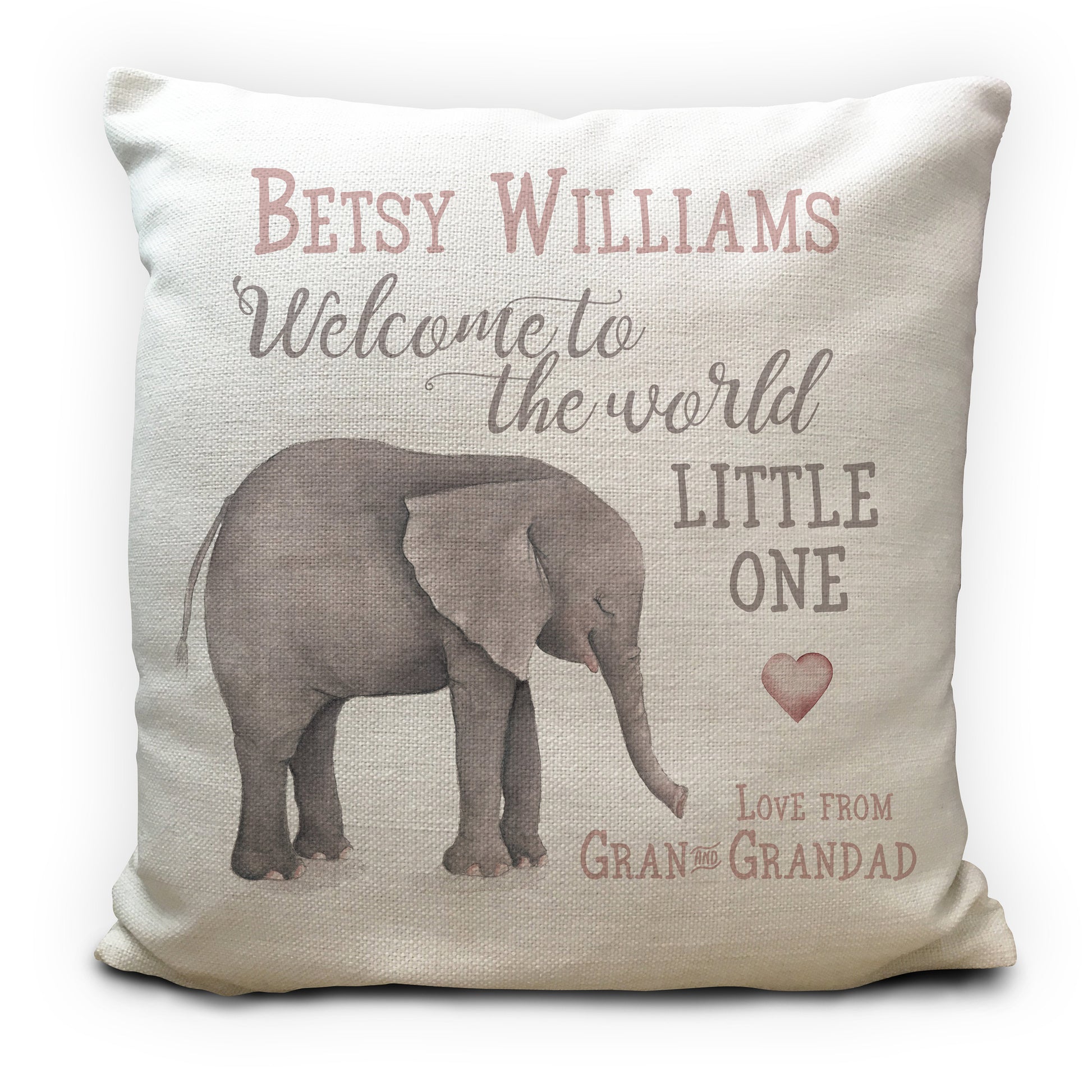 Personalised new baby christening elephant cushion cover gift