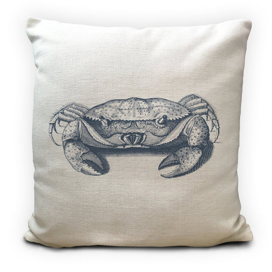 Nautical beach hut cushion cover blue crab illustration
