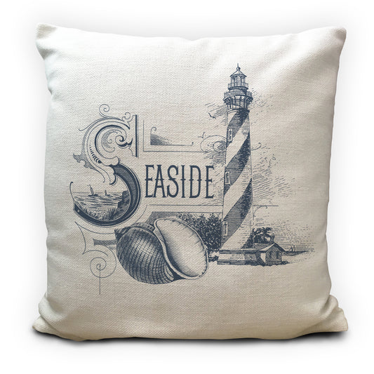 nautical theme blue lighthouse illustration cushion cover