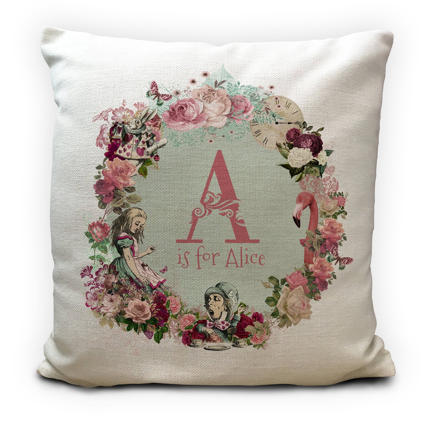 Alice in wonderland monogram name personalised cushion cover gift