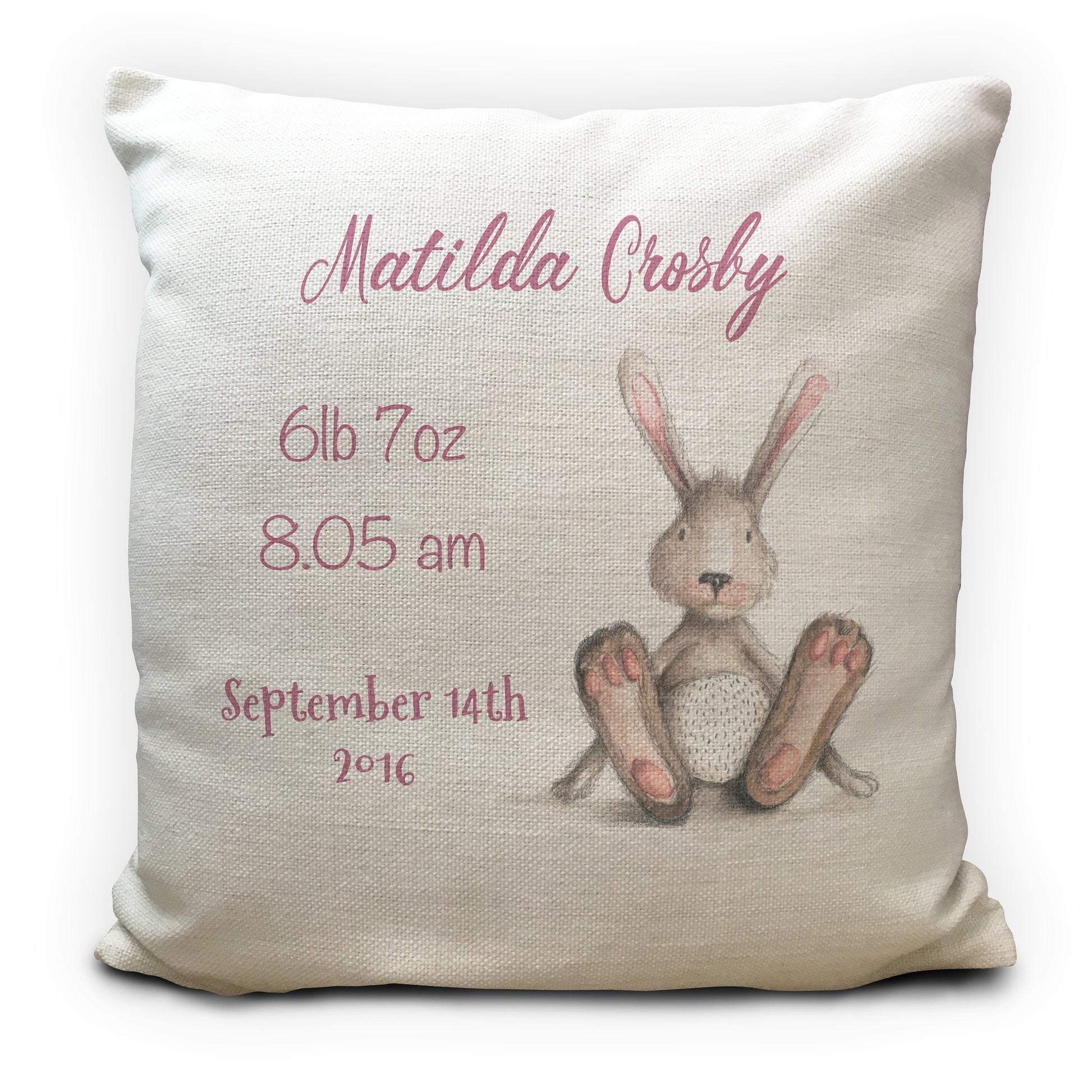 Personalised new baby christening birthday cushion cover gift bunny rabbit design