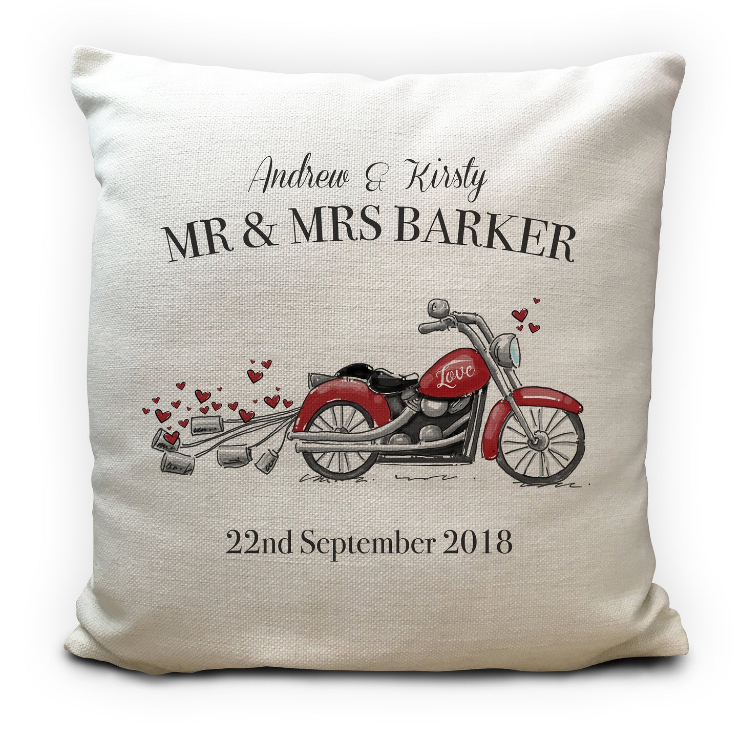 Personalised Motorbike Motor Cycle Wedding Cushion Cover 16"
