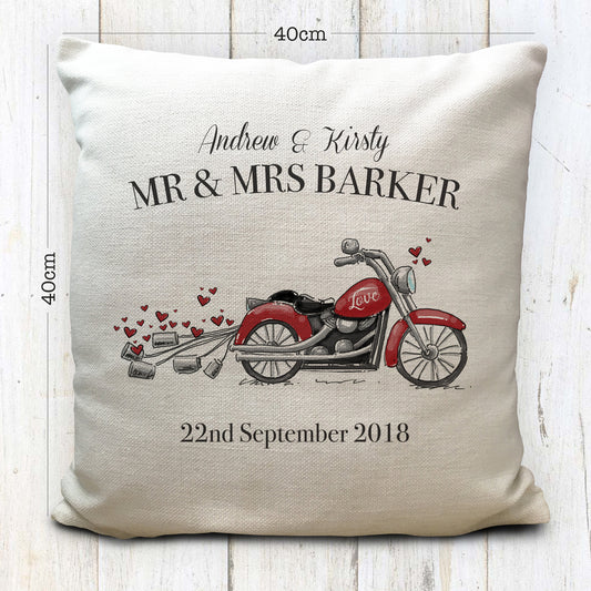 Personalised Motorbike Motor Cycle Wedding Cushion Cover 16"