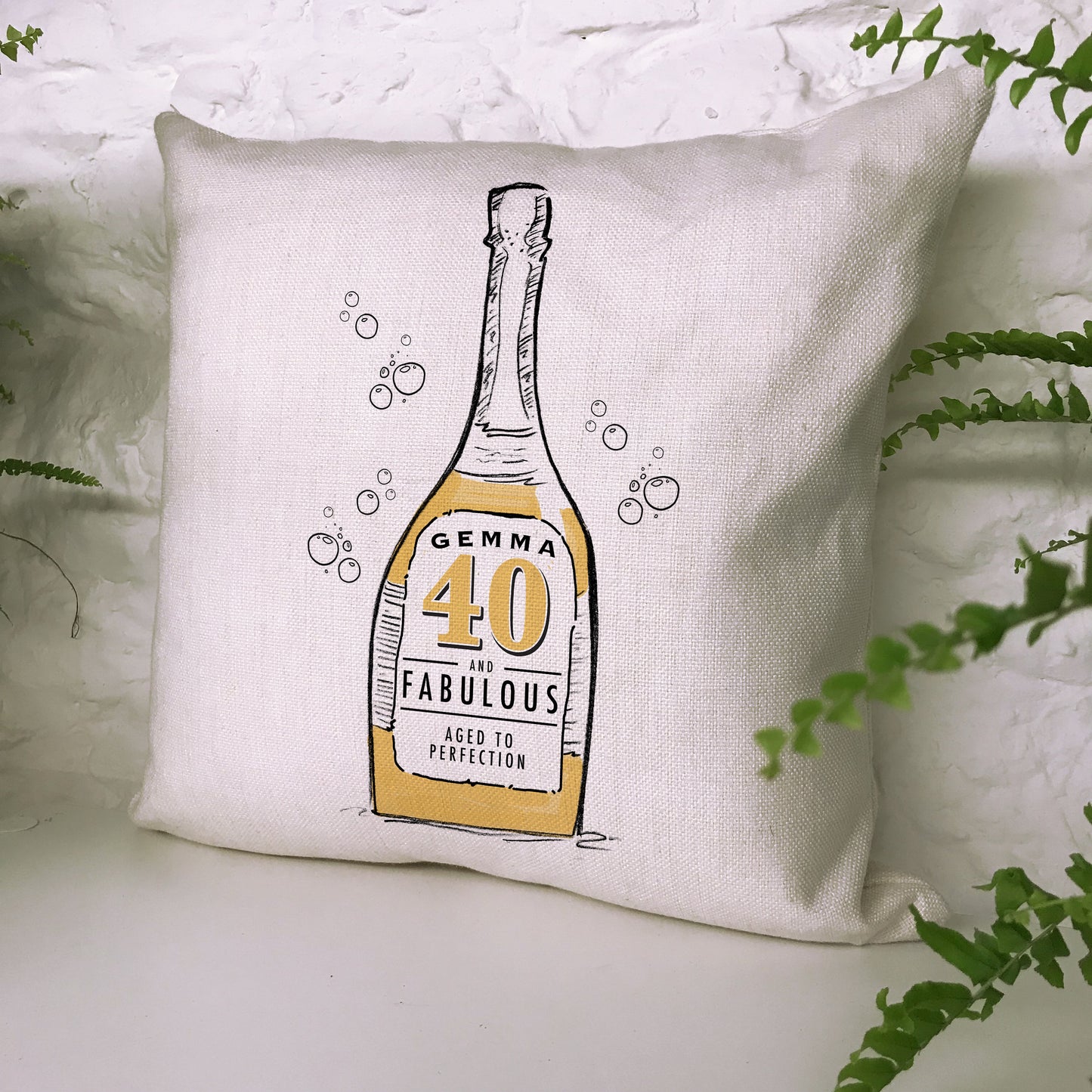 personalised birthday gift champagne bottle cushion cover photo