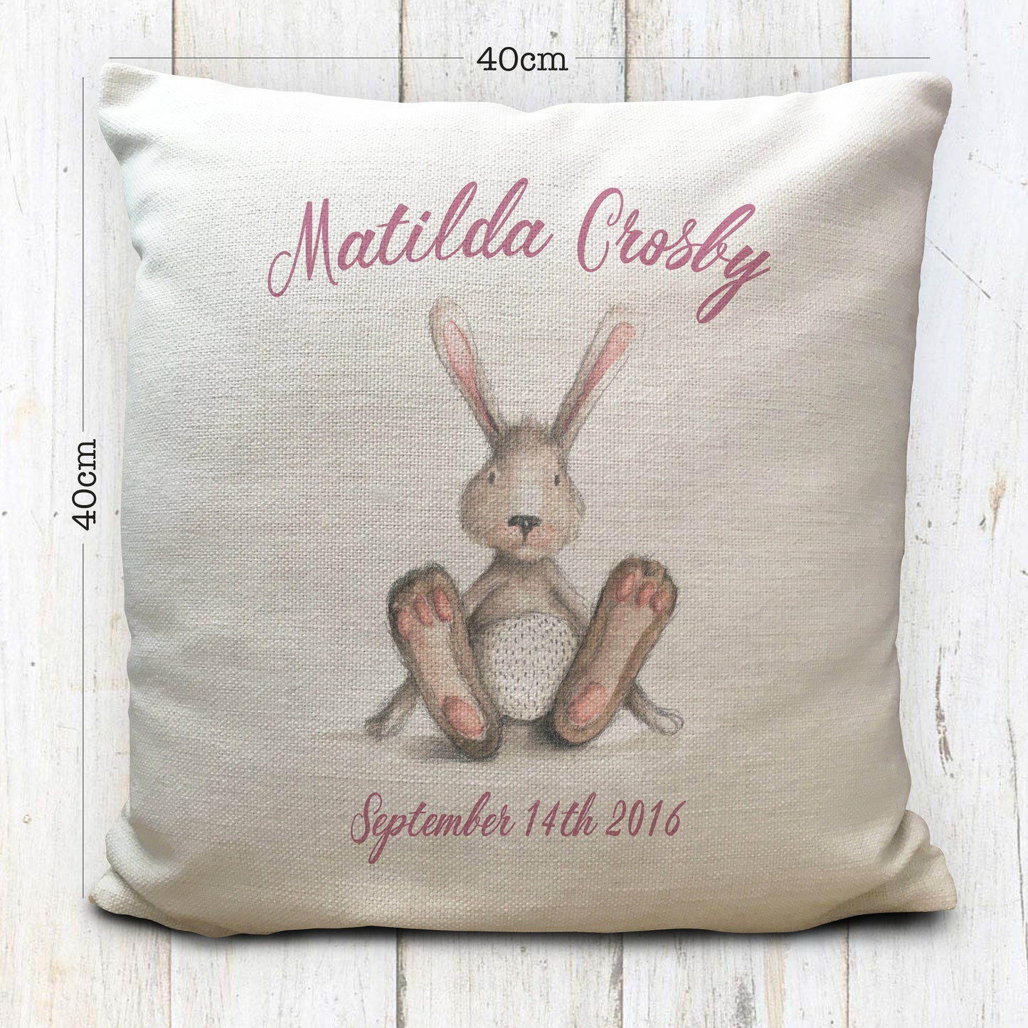 Personalised new baby christening birthday cushion cover gift bunny rabbit design measurements