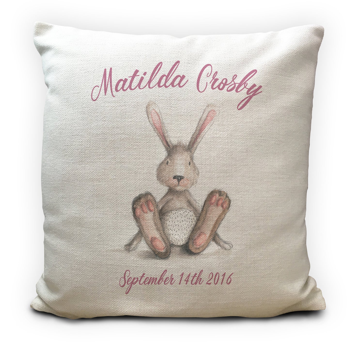 Personalised new baby christening birthday cushion cover gift bunny rabbit design