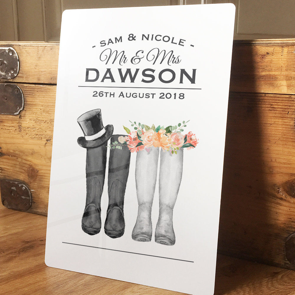 Personalised Wedding Sign Gift - Welly Boots His and Hers