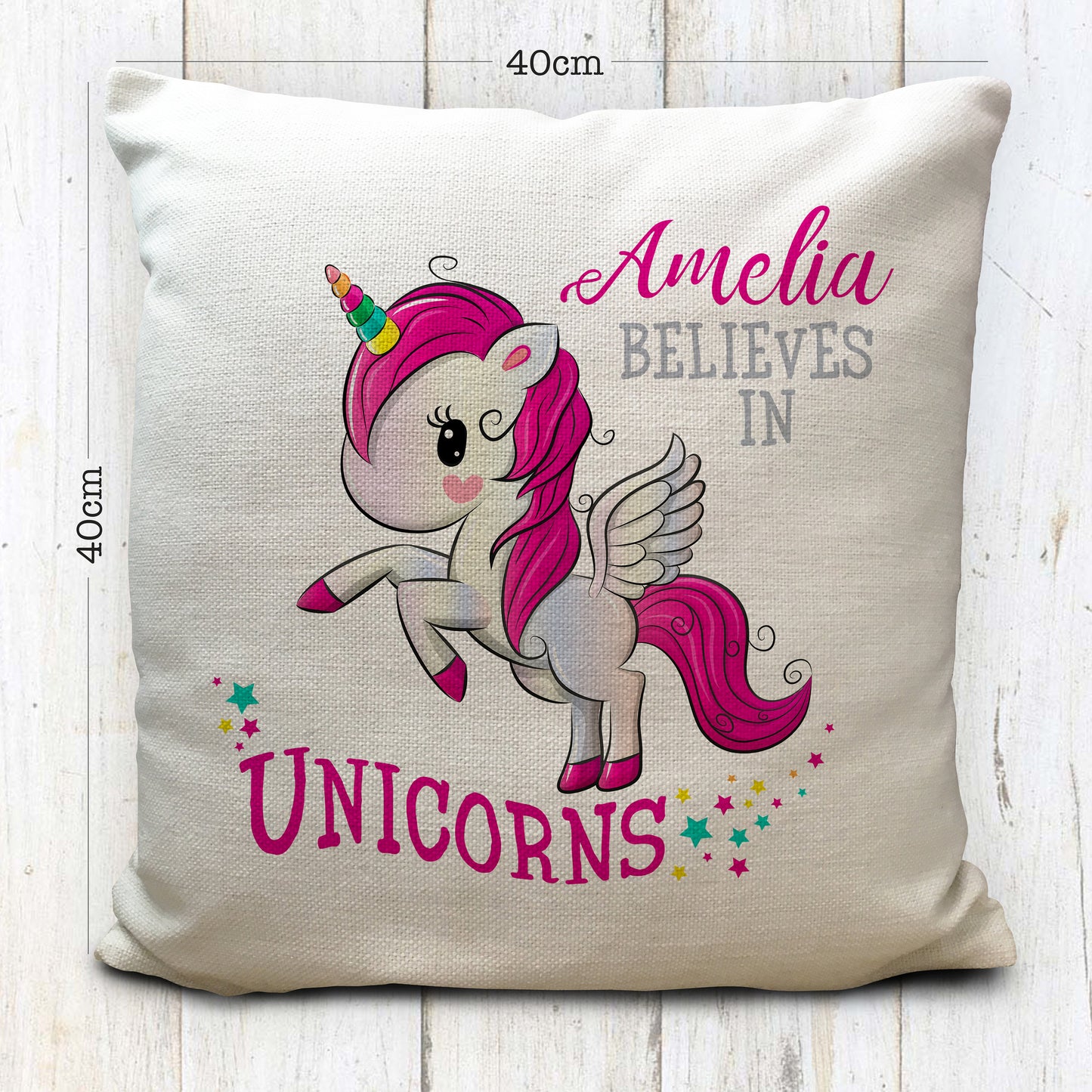 Personalised Unicorn Cushion Cover Girls Bedroom 40cm 16"