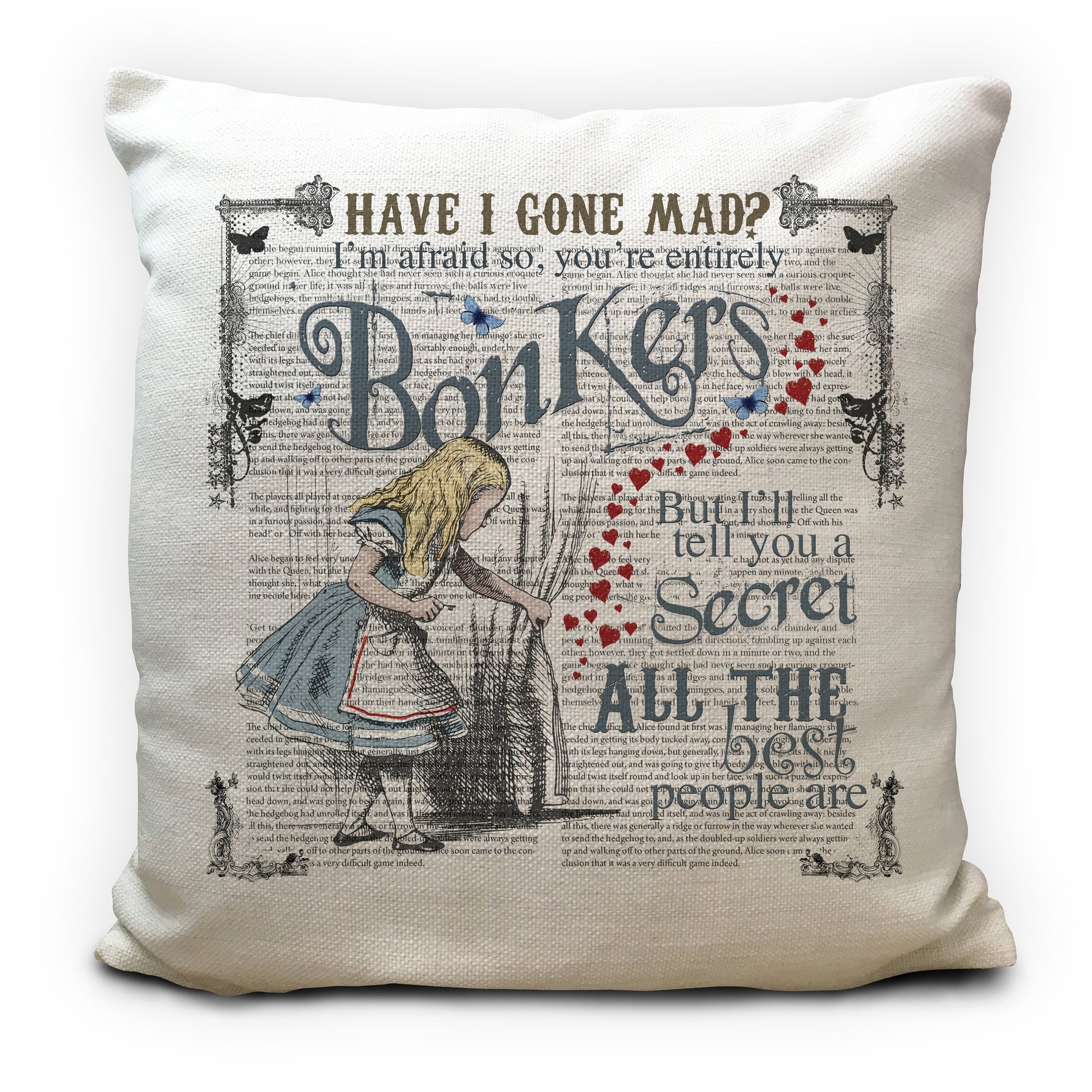 Alice in wonderland cushion cover with Alice drawing curtain