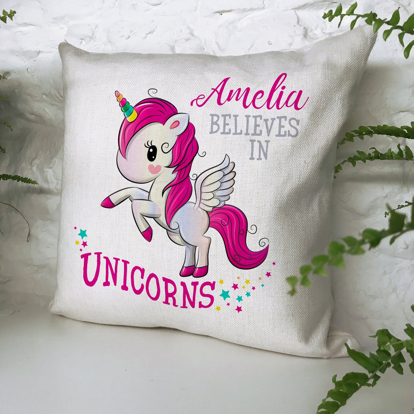 Personalised Unicorn Cushion Cover Girls Bedroom 40cm 16"