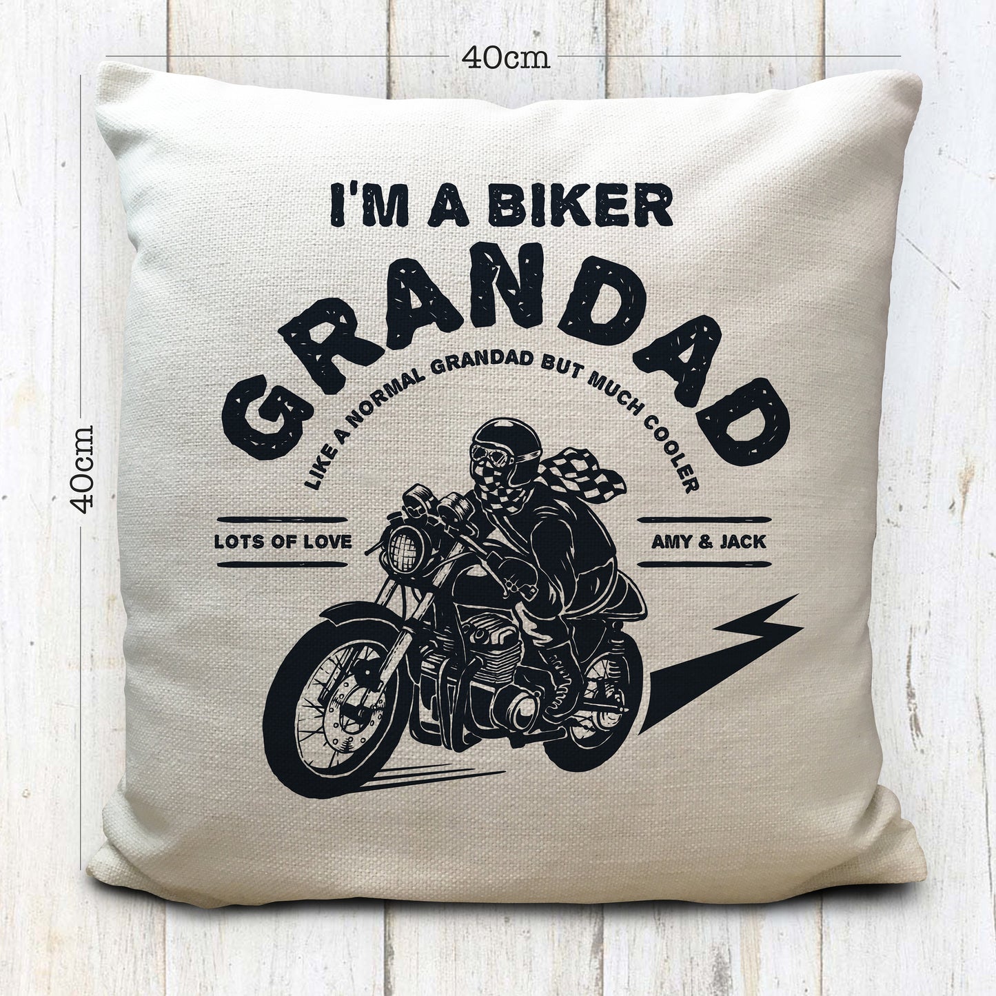 personalised vintage motorbike biker cushion cover fathers day grandad gift measurements