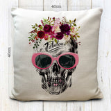 Gothic Skull Cushion Cover with Pink Sunglasses