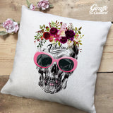 Gothic Skull Cushion Cover with Pink Sunglasses