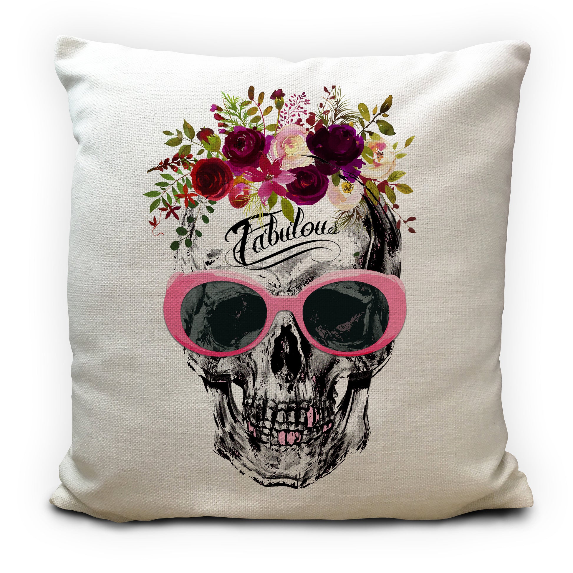 gothic skull cushion cover with sunglasses and flowers fabulous tattoo