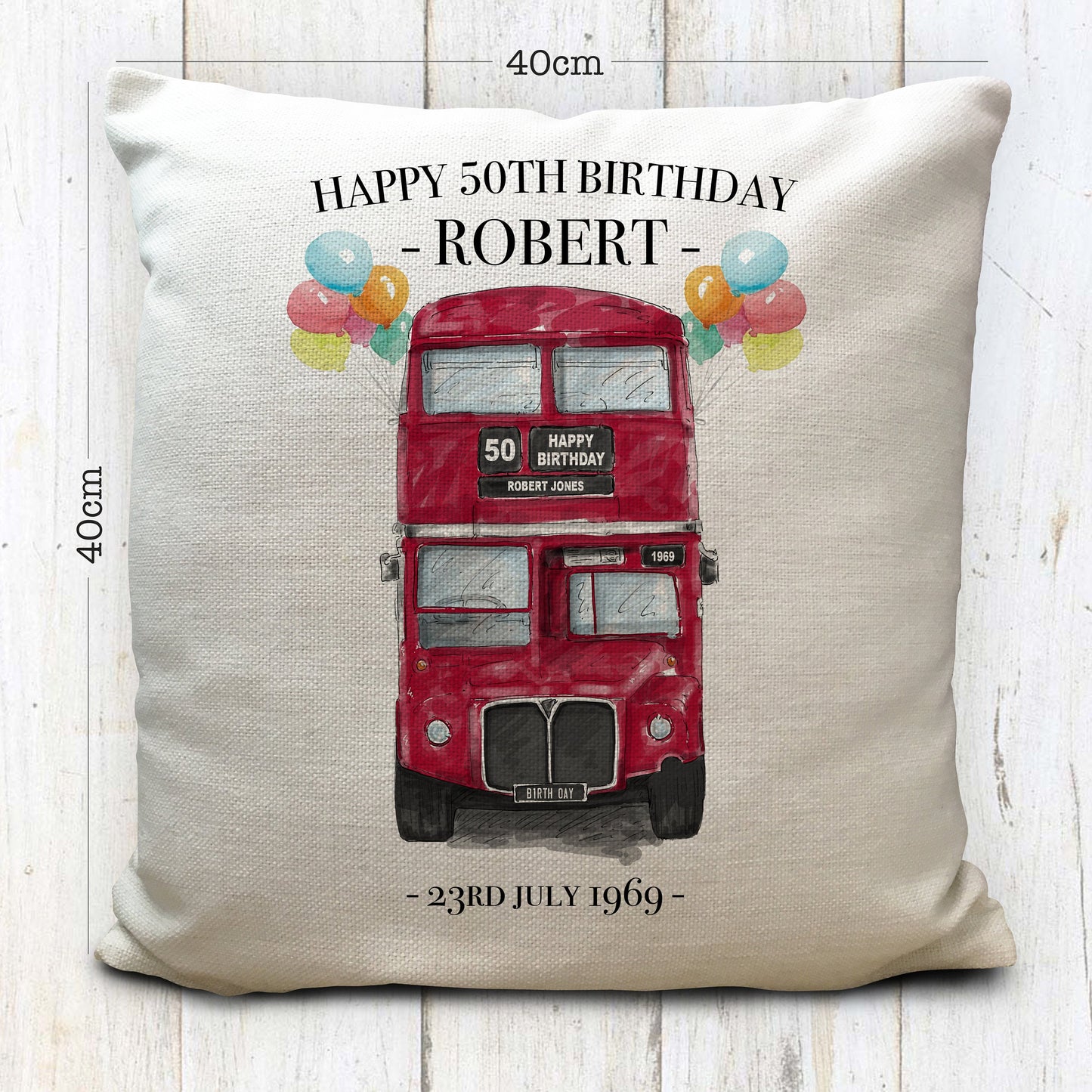personalised birthday gift London bus cushion cover measurements