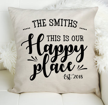 Personalised New Home Happy Place Cushion Cover 16" 40cm