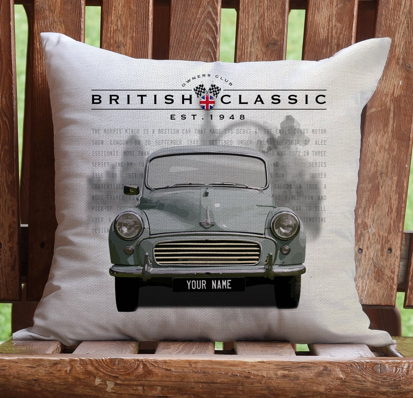 Personalised Morris Minor British Classic Car Cushion Cover 16" 40cm