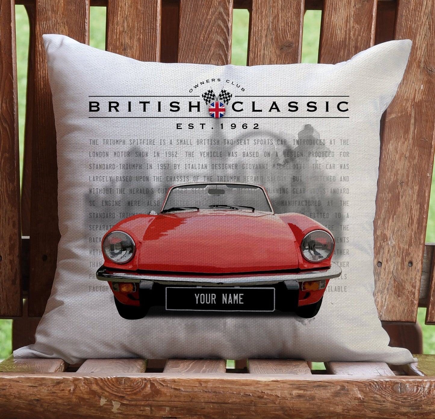 Personalised Triumph Spitfire British Classic Car Cushion Cover 16" 40cm