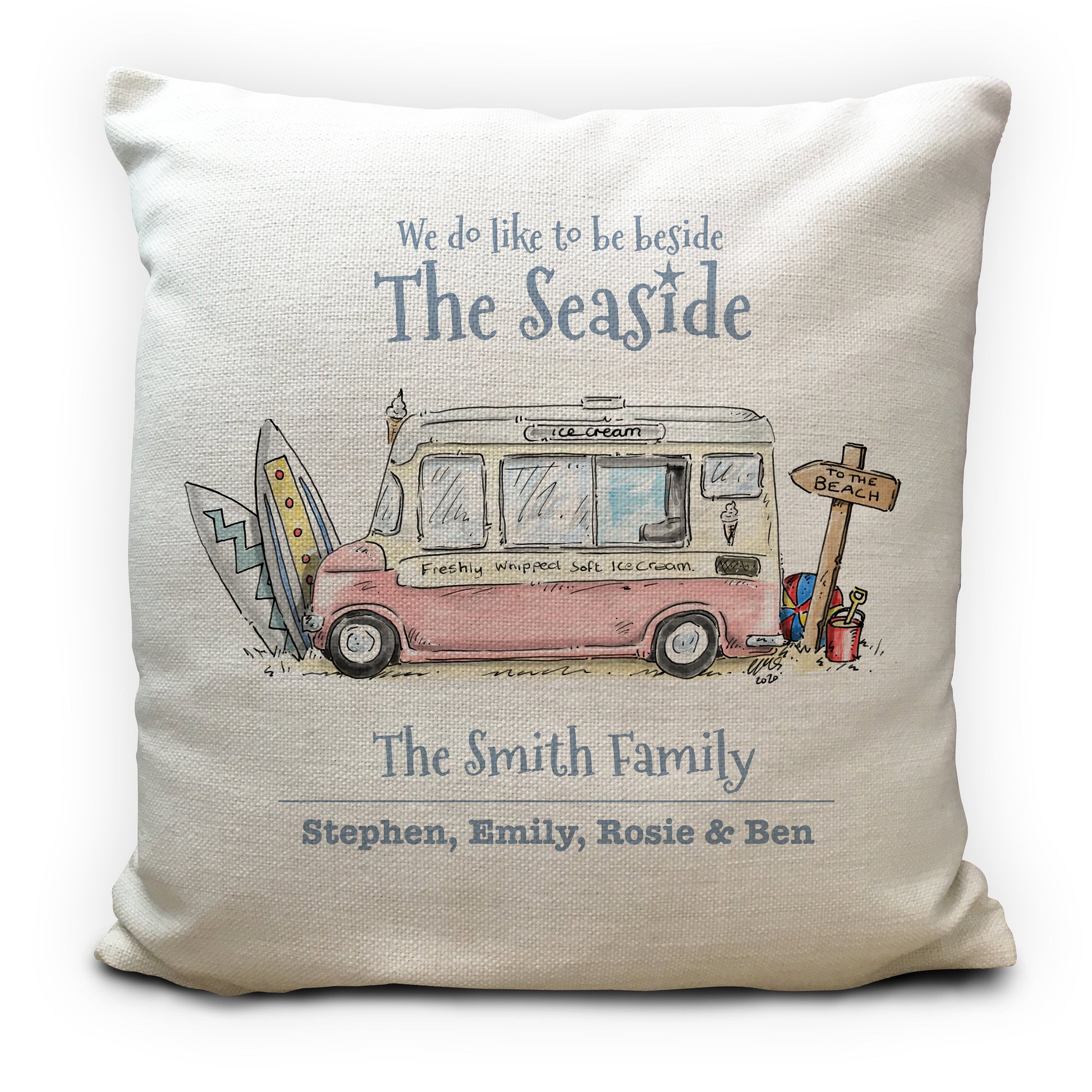 personalised custom seaside ice cream van cushion cover