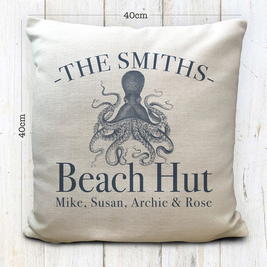 Personalised Octopus Beach Huts Seaside Cushion Cover 16"