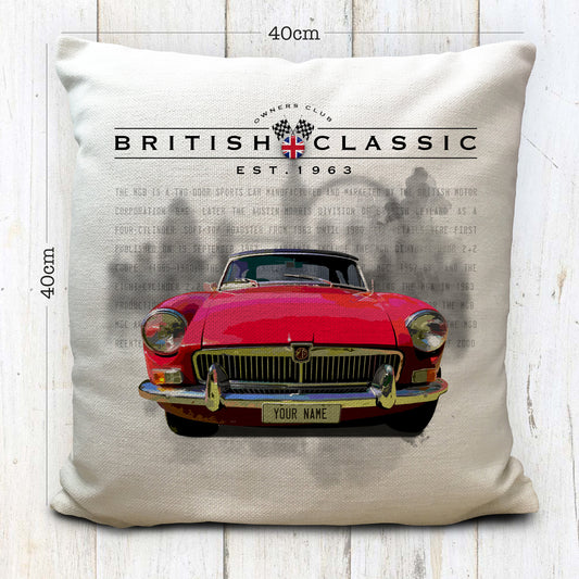 Personalised MGB British Classic Car Cushion Cover 16" 40cm